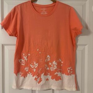 Izod Short Sleeve Cotton T Shirt Guava Peach White Appliqué Women’s Small
